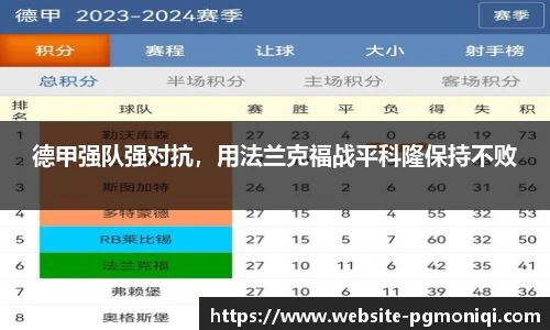 德甲强队强对抗，用法兰克福战平科隆保持不败